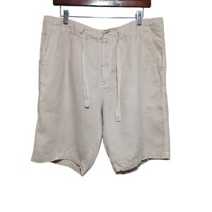 Saks Fifth Avenue Mens Beige 100% Linen Drawstring Shorts Tan Size Large L